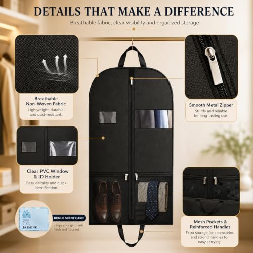Road Trip Garment Covers, 2 Pack 43-Inch Black Bags with Rear Storage - Image 3