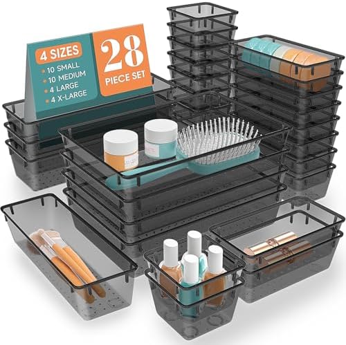 28 PCS Plastic Drawer Organizers Set, 4 Size Desk Drawer Organizer Trays by StorMiracle