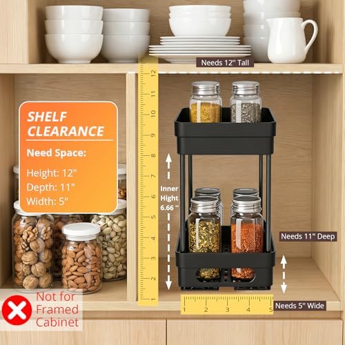 3 Pack Pull Out Spice Rack Organizer for Cabinet, Slide Out Spice Racks Organizer, Spice Cabinet Organizers, Cabinet Size Need:12'' Highx11'' Deepx5'' Wide,Each Tier Hold 10 Spice Jar- 2 Tier,3 Colors - Image 4