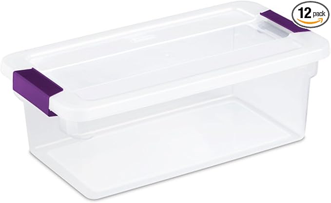 Sterilite 12-Pack ClearView Latch Box, Stackable Clear Organizer Bins with Lids, 6 Qt – Plastic Tote Containers for Closet, Office, Bedroom, Shelving Units and Everyday Home Storage Organization