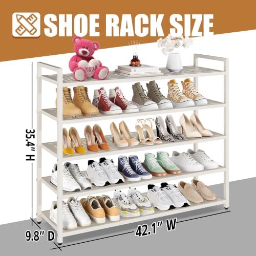 5T Shoe Rack, Large Capacity Metal Free Standing Shoes Rack, Sturdy and Durable Shoe Organizer, Shoe Shelf for Closet, Entryway, Bedroom, for 28-30 Pairs, 42.1" W x 9.8" D x 35.4" H, White - Image 2