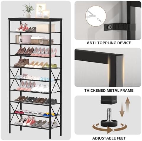 10 Tiers Shoe Storage Organizer, Large Capacity Shoe Shelf Holds 32 Pairs of Shoes,Black - Image 5
