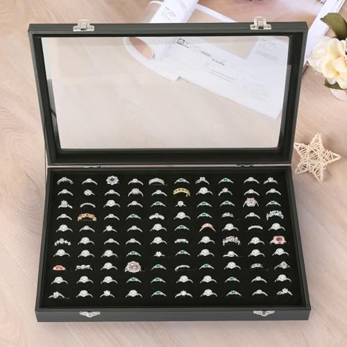 KUKUVR 100 Slots Ring Organizer Box for Jewelry Display (Black) - Image 4
