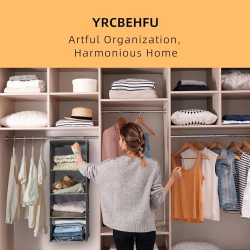2 Packs Hanging Closet Organizer, 4-Shelf Closet Organizers and Storage with Side Pockets, Collapsible Hanging Shelves for Closet & RV & College Dorm,Grey - Image 3