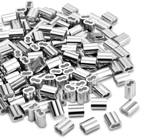 CooBigo 120Pcs 1/8""Cable Crimp Sleeves, Aluminum Wire Rope Crimping Loop Sleeve. Cable Ferrules for Cable and Wire Rope Crimp Double Barrel Crimp Sleeves (M3-1/8"") by CooBigo