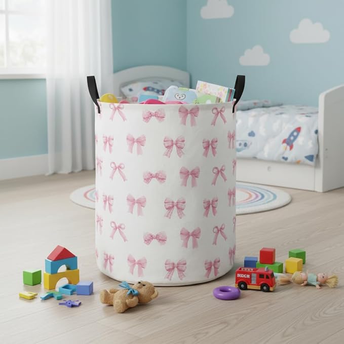 Baby Laundry Hamper kids laundry Basket Waterproof Laundry Bag for Bedroom Toy Clothes Organizer Room Décor(Bowknot)