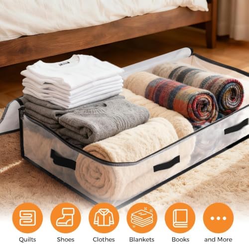 2 Pack Under Bed Storage Bags, 90L Foldable Clear Containers with Handles - Image 4