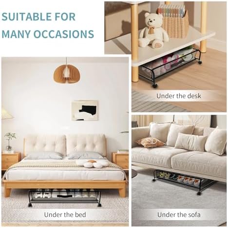 Under Bed Shoe Storage with Wheels, Space Saving Shoe Organizer with Sturdy Metal Frame & Breathable Mesh, Suitable Under the Bed, Sofa and Desk, 2 Packs - Image 7