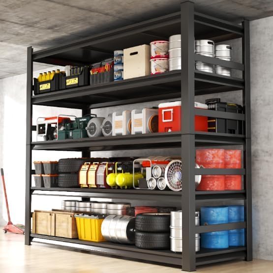 78''H Garage Shelving Storage Shelf Rack, 5-Tier Adjustable Metal Heavy Duty Unit 48W*18D Upgraded Double-Layer Columns&Thickened for Basements, Warehouses, Industrial Applications, Supermarkets