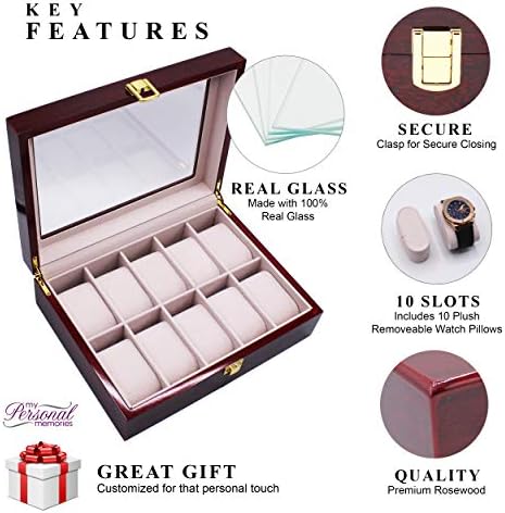 My Personal Memories Custom Personalized Watch Storage Box Glass Display Case for Men, Him, Husband - Engraved and Monogrammed (Premium Rosewood) - Image 4
