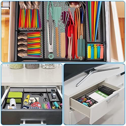 Desk Drawer Organizer Tray with Adjustable Compartments, 6 Grid Metal Mesh Drawer, Multi-use Desk Organizer Storage Box Set for Office,Home,School Supplies, 12.6X9X1.9 inch - Image 3