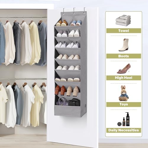 Over Door Organizer with 10 Extra Large Pockets, 23 Pairs Shoes Large Capacity Hanging Storage Organizer for Shoes, Diapers, Dark Grey, 8 Layers, 2-Pack - Image 4