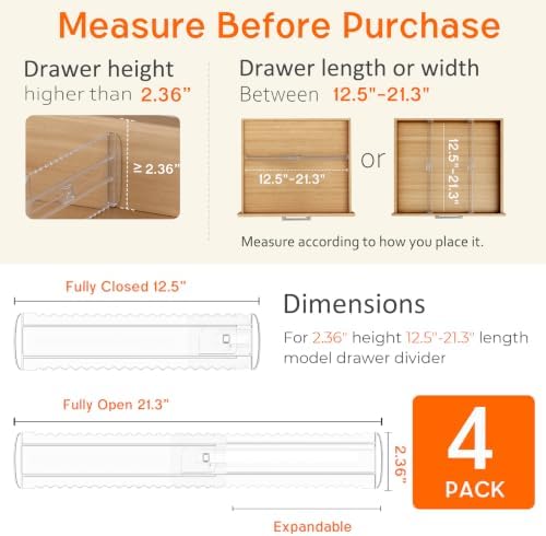 4 Pack 2.36" High Shallow Drawer Dividers, 12.5"-21.3" Expandable - Image 3