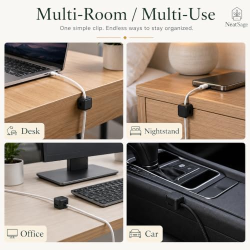 Cord Clips, 12 Pack Magnetic Clasp Self-Adhesive Cord Organizer Holders for Desk, Nightstand, Office & Car, Cable Management for Charging Cords, USB Cables & Headphones, White - Image 6