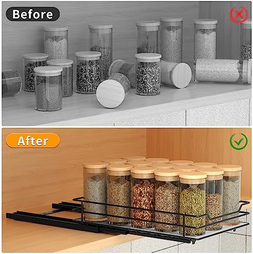 BOIVSHI Pull Out Spice Rack Organizer for Cabinet, Heavy Duty Slide Out Spice Rack Organizer for Kitchen Cabinets and Pantry, Fits Spices, Sauces, Canned Food (6.5''Wx10.5''Dx2.5''H) - Image 3