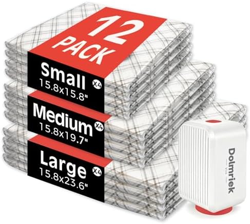 12-Pack Vacuum Seal Bags for Clothing Travel with Cordless Pump by DolmriekTravelVacuumBags