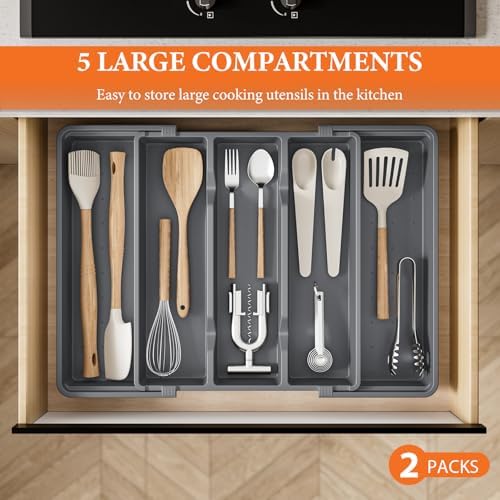 Large Expandable Silverware Drawer Organizer, Utensil Tray - Image 3