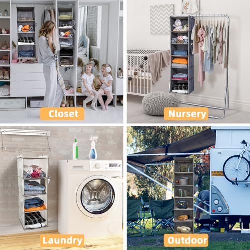 2 Packs Hanging Closet Organizer, 4-Shelf Closet Organizers and Storage with Side Pockets, Collapsible Hanging Shelves for Closet & RV & College Dorm,Black - Image 6