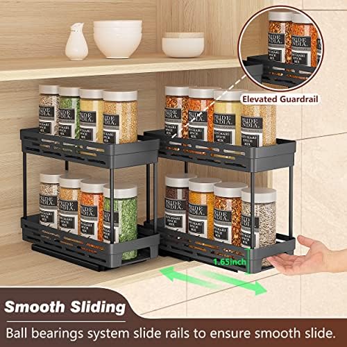 Pull Out Spice Rack Organizer for Cabinet, 3 Packs Slide Out Spice Racks Organizer, Spice Cabinet Organizers, Cabinet Size Need:12'' Highx11'' Deepx5'' Wide,Each Tier Hold 10 Spice Jar - 2 Tier, Black - Image 5