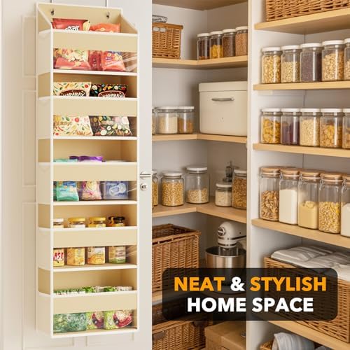 SpaceAid 1 Pack Over The Door Organizer with 5 Large Pockets and 10 Mesh Side Pockets, 5 Layers Door Organizer Hanging with Clear Window for Bedroom, Bathroom, Pantry and Nursery, Beige - Image 4