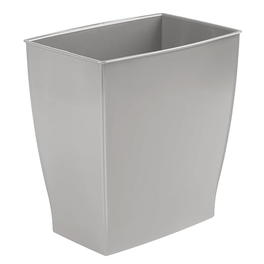 iDesign Small Plastic Bathroom Trash Can, Slim Rectangle Garbage Bin for Bedroom, Office, Dorm, 4-Pack, Gray