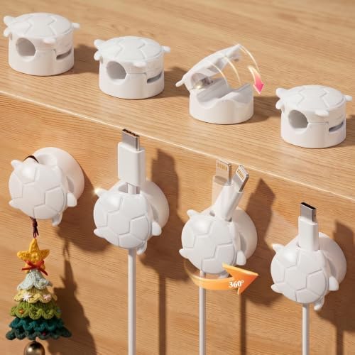 Rotatable Cable Clips, 8 Pack Cord Holder for Nightstand White by Lancord