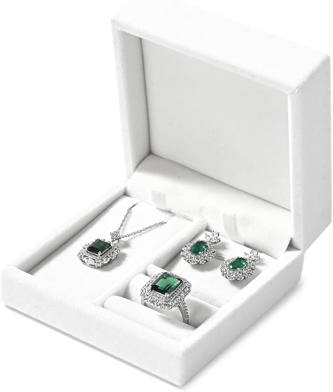 3-in-1 Velvet Jewelry Set Gift Box: Earring, Ring, Necklace Boxes - Small Jewelry Storage for Travel, Birthday, Mother's Day, Valentine's Day Gifts (White)
