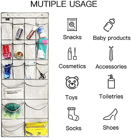 2 Pack Extra Large Hanging Crystal Clear Over Door Shoe Organizers, Closet Shoe Rack Organizer, 12+6 Pockets, 8 Hooks, Grey (59" x 21.6") - Image 3