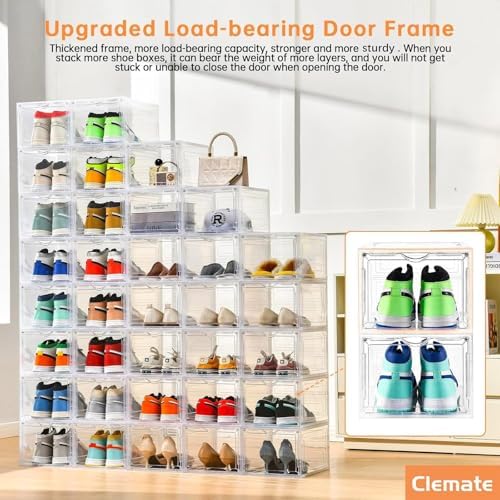 Clemate Upgraded X-Large Shoe Organizer,Shoe Storage Organizer,12 Pack,Shoe Box Clear Plastic Stackable,Drop Front Shoe Box with Clear Door, Shoe Containers For Sneaker Display,Fit up to US Size12 - Image 3