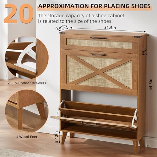 LEYAOYAO Rattan Shoe Cabinet Storage for Entryway with 2 Flip Drawers - Image 2