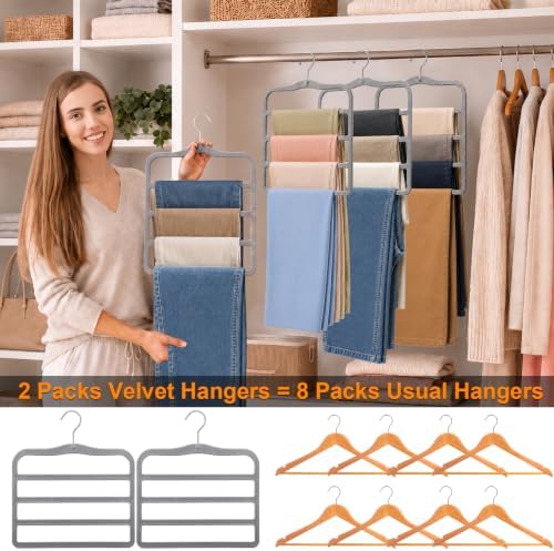 Velvet Pants Hangers Space Saving, 2-Pack Multi-Tier Closet Organizers,Grey - Image 4