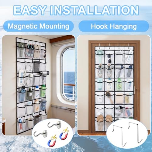 Magnetic Cruise Organizer, Over The Door Organizer for Cruise Ships with 24 Large Clear Pockets, Magnetic Shoe Rack for Door, Hanging Door Organizers for Cabin Cruise Essentials 2026（ 56.7" x 21.2"） - Image 2