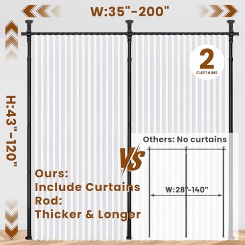 100% Blackout Room Divider Curtains Sets White 2 Panels W100 x L84in No Drill Curtain Rods(H) 43-120×(W) 35-200 in for Studio Apartment Dorm Office - Image 2