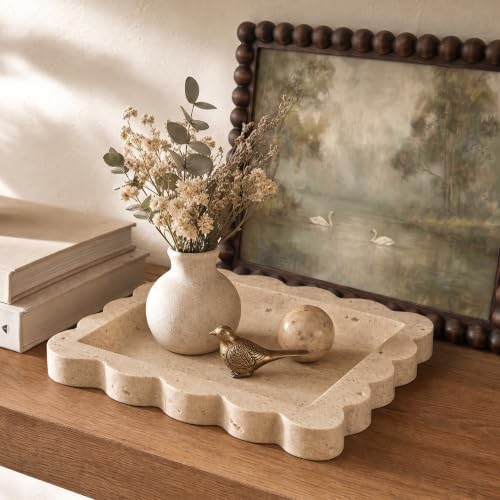 Decorative Scalloped Tray - Travertine Stone Inspired Jewelry Tray by KIBAGA