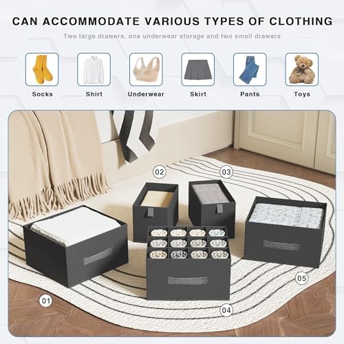 6-Shelf Hanging Closet Organizer with 5 Drawers, Non-Woven, Dark Gray - Image 4
