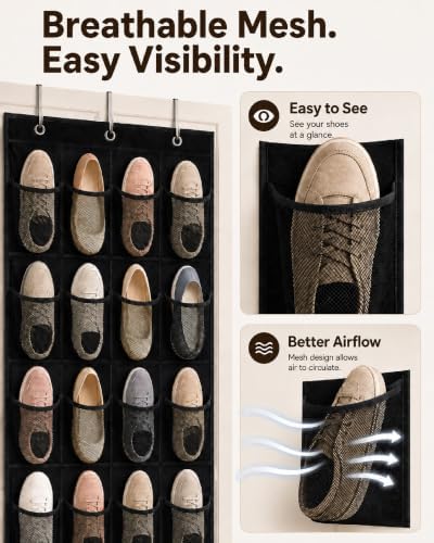 Over The Door Shoe Organizer with 24 Large Breathable Mesh Pockets - Image 4