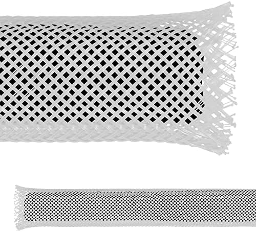 Electriduct 1.5" PET Expandable Braid Sleeving Flame Retardant Flexible Wire Mesh for Cord Management and Cable Protection - 25 Feet - White by Electriduct
