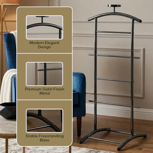 Kings Brand Freestanding Metal Suit Valet Stand with Tie Bar, Black - Image 6