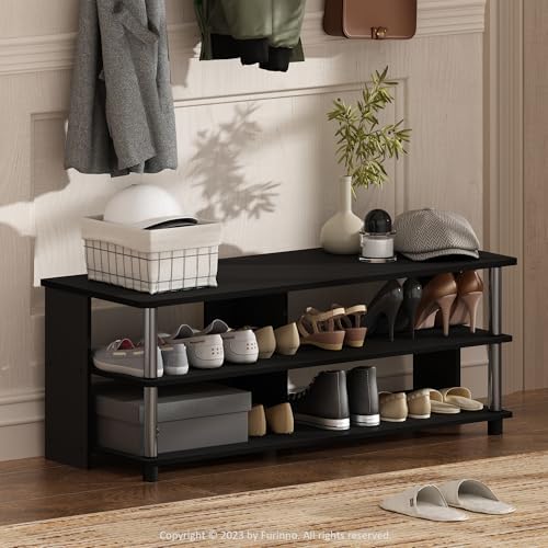 Furinno Turn-N-Tube Shoe Rack, 3-Tier Shoe Organizer, Compact Shoe Storage with Open Shelves and Stainless Steel Tubes, 15.5 x 41.1 x 15.8, for Closet Entryway, Office, Garage, Americano by Furinno-FitsYourSpaceFitsYourBudget