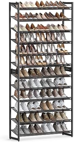 SONGMICS Shoe Rack, 12-Tier Shoe Organizer, Metal Shoe Storage for Garage, Entryway, Set of 2 6-Tier Stackable Shoe Shelf, with Adjustable Flat or Angled Shelves, Holds 48-60 Pairs, Black ULMR12B by SONGMICSbySONGMICSHOME