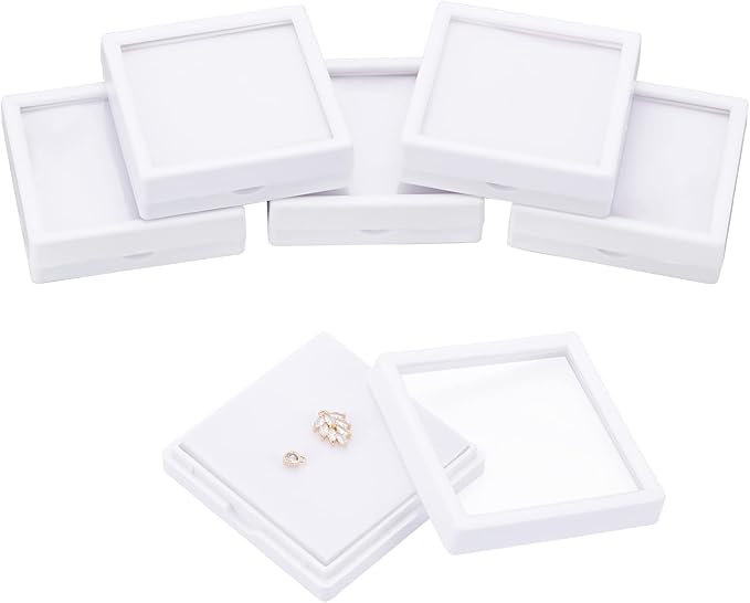 BENECREAT 6Pcs White Gemstone Display Box with Sponge Cushion Gift Boxes Clear Window Box for Jewelry, Diamond Gift Packing（2.8"x2.8"x0.8"）