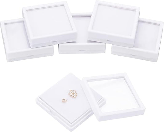 BENECREAT 6Pcs White Gemstone Display Box with Sponge Cushion Gift Boxes Clear Window Box for Jewelry, Diamond Gift Packing（2.8"x2.8"x0.8"）