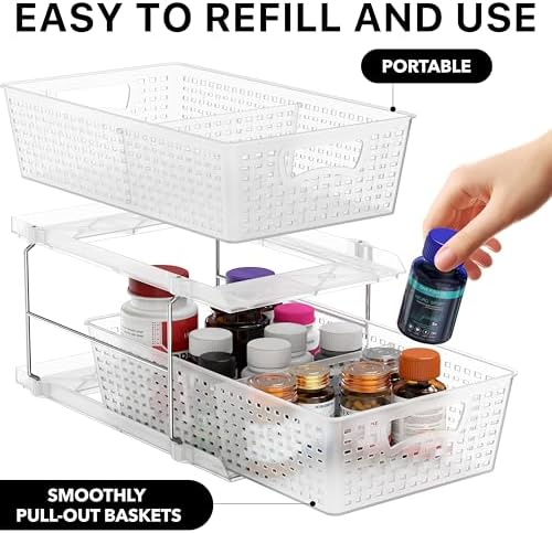 Simple Houseware 2 Tier Pull-Out Sliding Drawer Under Sink Storage, Clear - Image 3