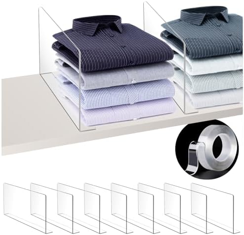 10 Pack Clear Acrylic Shelf dividers, Vertical Purse Organizer for Closet Perfect for Sweater, Shirts, Handbags in Bedroom and Kitchen, Adjustable Acrylic Bookshelf by mioule