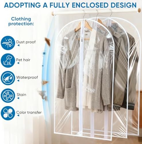 KISEER 10 Pack Clear Garment Bags for Hanging Clothes, 24 x 40 Inch Plastic Clothes Cover Bags with Zipper for Jackets Dresses Suits Coats Shirts - Image 4