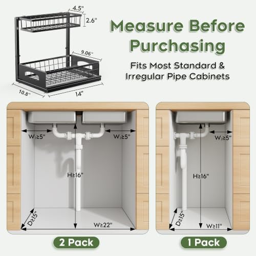 Under Sink Organizer, 2-Pack L-Shaped Metal Pull-Out Drawers for Kitchen - Image 2