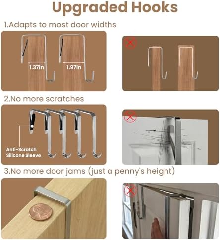 10-Tier Over The Door Organizer with 4 Anti-Scratch Silicone Hooks & 10 Side Pockets, Hanging Shoe Organizer for Closet (20 Pairs), Behind the Door Storage - Image 2