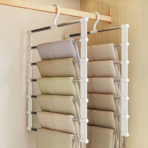 SEVEN LUCKY LIGHT Pants Hangers Space Saving, 2pk 6 Tier 12 Pants Leggings by SEVENLUCKYLIGHT