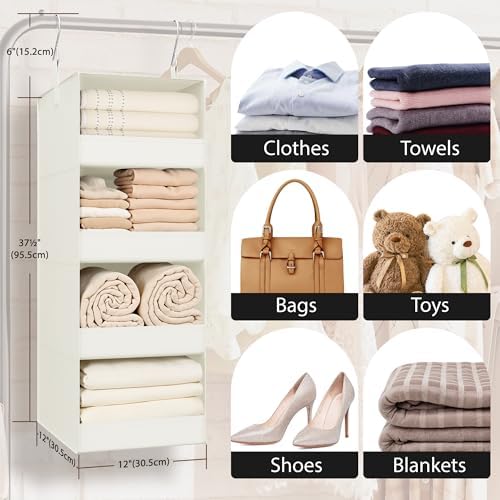 GRANNY SAYS 4-Shelf Hanging Closet Organizer, Foldable Storage, Beige - Image 6