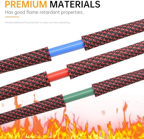 Braided Cable Sleeve 33ft, PET Expandable Wire Loom for Automotive Wiring Harness & PC Computer Case, Audio Video Cable Management System (Red~Black, 16mm (5/8")) - Image 3